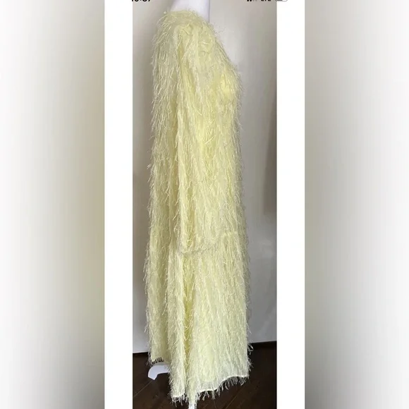 Asos Design Women’s Tiered Midi Dress Fluffy Texture Pale Yellow Size 6 Lined - Picture 11 of 15